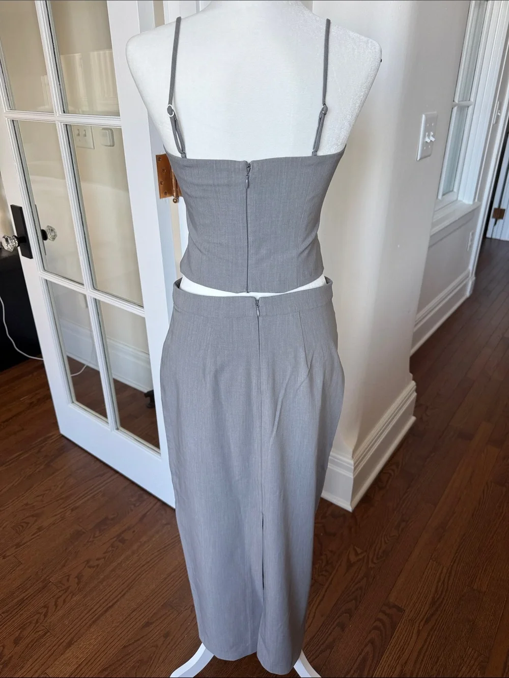 Women's High-Waist Long Pencil Skirt Set in Gray - Picture 4 of 7